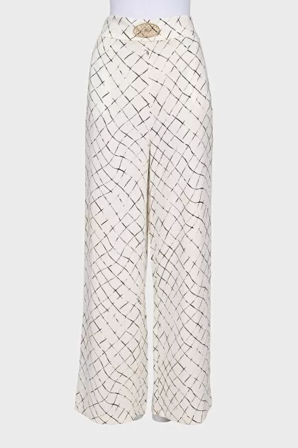 High Waist Trousers in Check Print