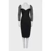 Dress with transparent sleeves and draping