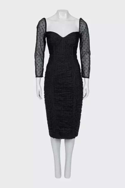 Dress with transparent sleeves and draping
