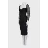Dress with transparent sleeves and draping
