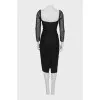 Dress with transparent sleeves and draping