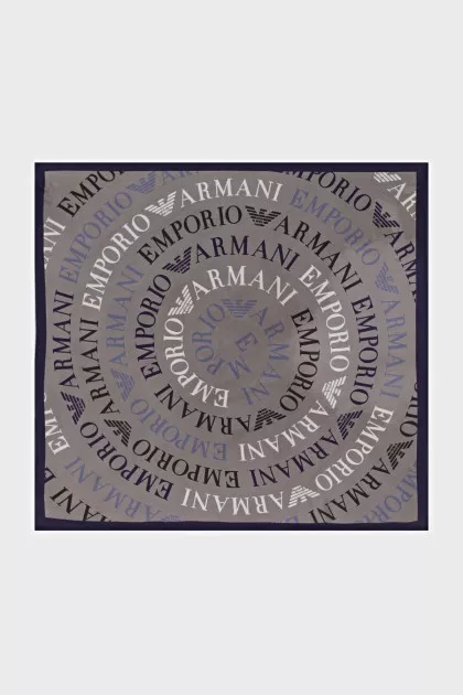 Gray silk scarf with signature print