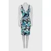 Denim dress with print and open back