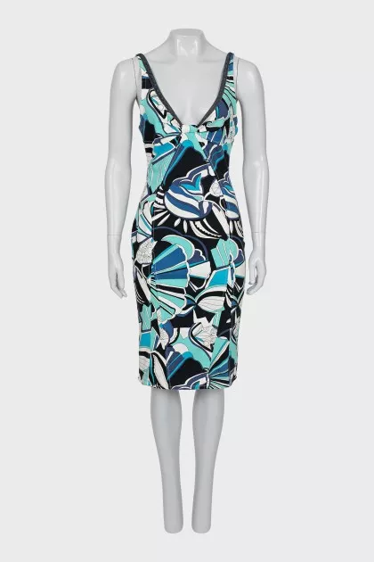 Denim dress with print and open back