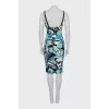 Denim dress with print and open back