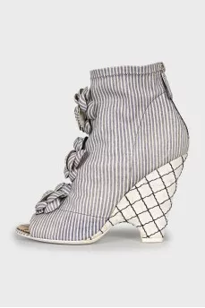 Striped open toe ankle boots