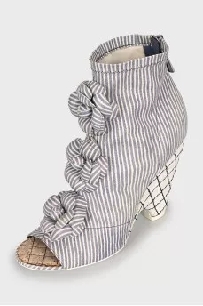 Striped open toe ankle boots