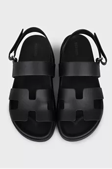 Black leather sandals