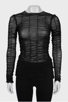Long sleeve mesh shirt with draping