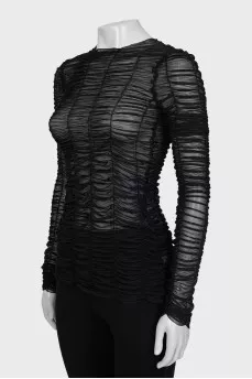 Long sleeve mesh shirt with draping