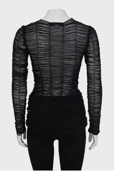 Long sleeve mesh shirt with draping