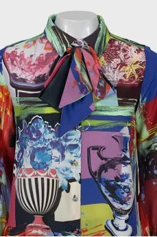 Multicolored printed silk shirt