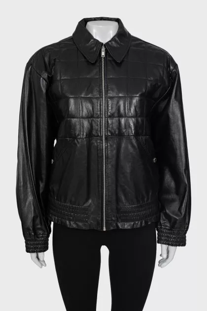 Quilted leather jacket with tag