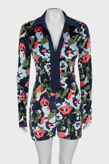 Bodycon jumpsuit with textured print