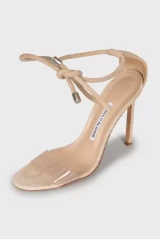 Suede stiletto heel sandals with laces