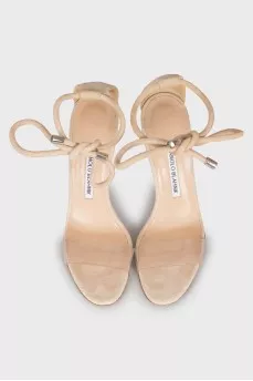 Suede stiletto heel sandals with laces