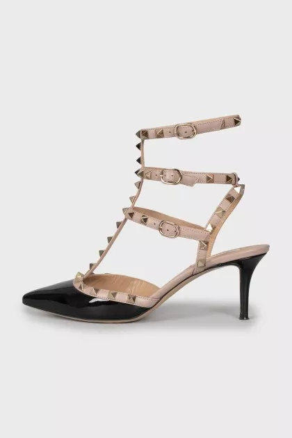 Rockstud leather slingbacks