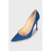 Blue patent leather pumps