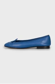 Blue leather ballet flats with logo