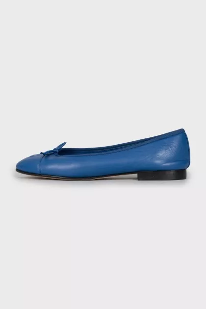 Blue leather ballet flats with logo