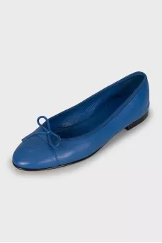 Blue leather ballet flats with logo