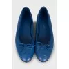 Blue leather ballet flats with logo