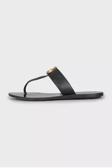 Leather flip flops with brand logo