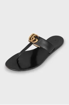 Leather flip flops with brand logo