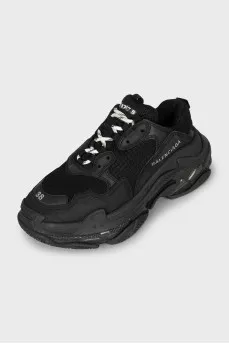 Black textile and leather sneakers