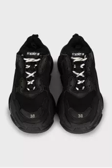Black textile and leather sneakers