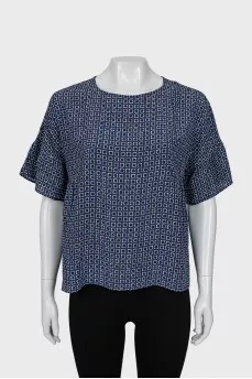 Blue blouse with geometric print