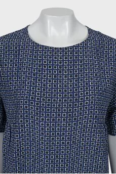 Blue blouse with geometric print