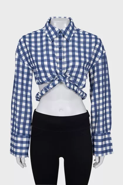 Cropped check shirt with tag