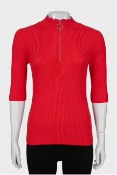 Red ribbed pullover