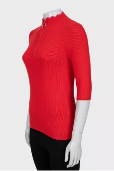 Red ribbed pullover