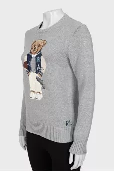 Сірий в'язаний светр з принтом