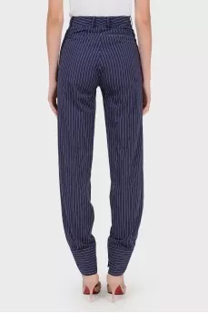 Tapered trousers in white stripes with buttons