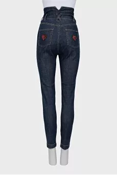 High Waist Jeans with Embroidery