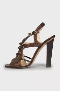 Brown embossed leather sandals