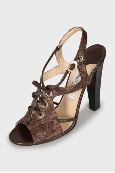 Brown embossed leather sandals