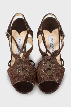 Brown embossed leather sandals