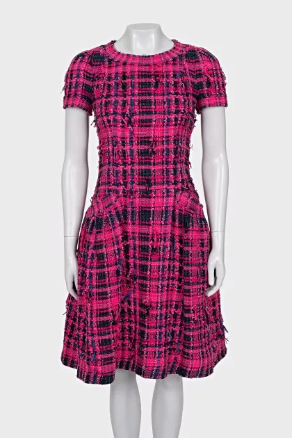 Checkered fitted dress with pockets
