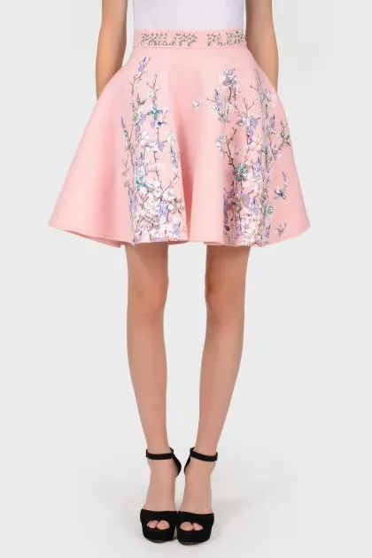Pink silk flared skirt