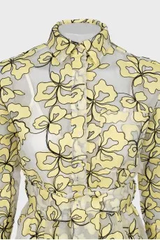 Sheer button dress with embroidery