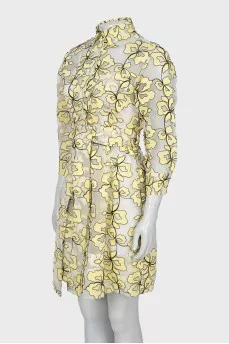 Sheer button dress with embroidery
