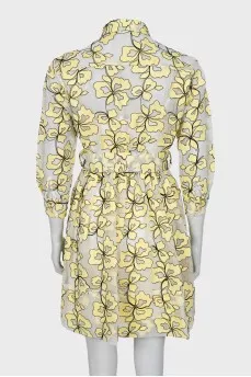 Sheer button dress with embroidery
