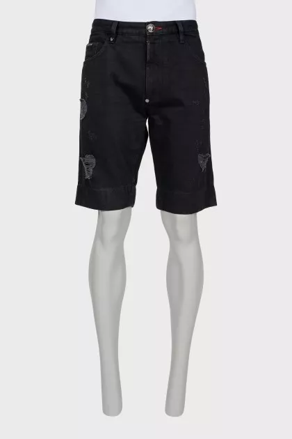 Men's black denim shorts