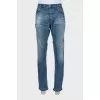 Men's distressed button down jeans