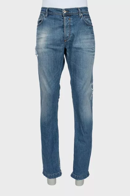 Men's distressed button down jeans