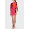 Silk bright dress with a cut on the back